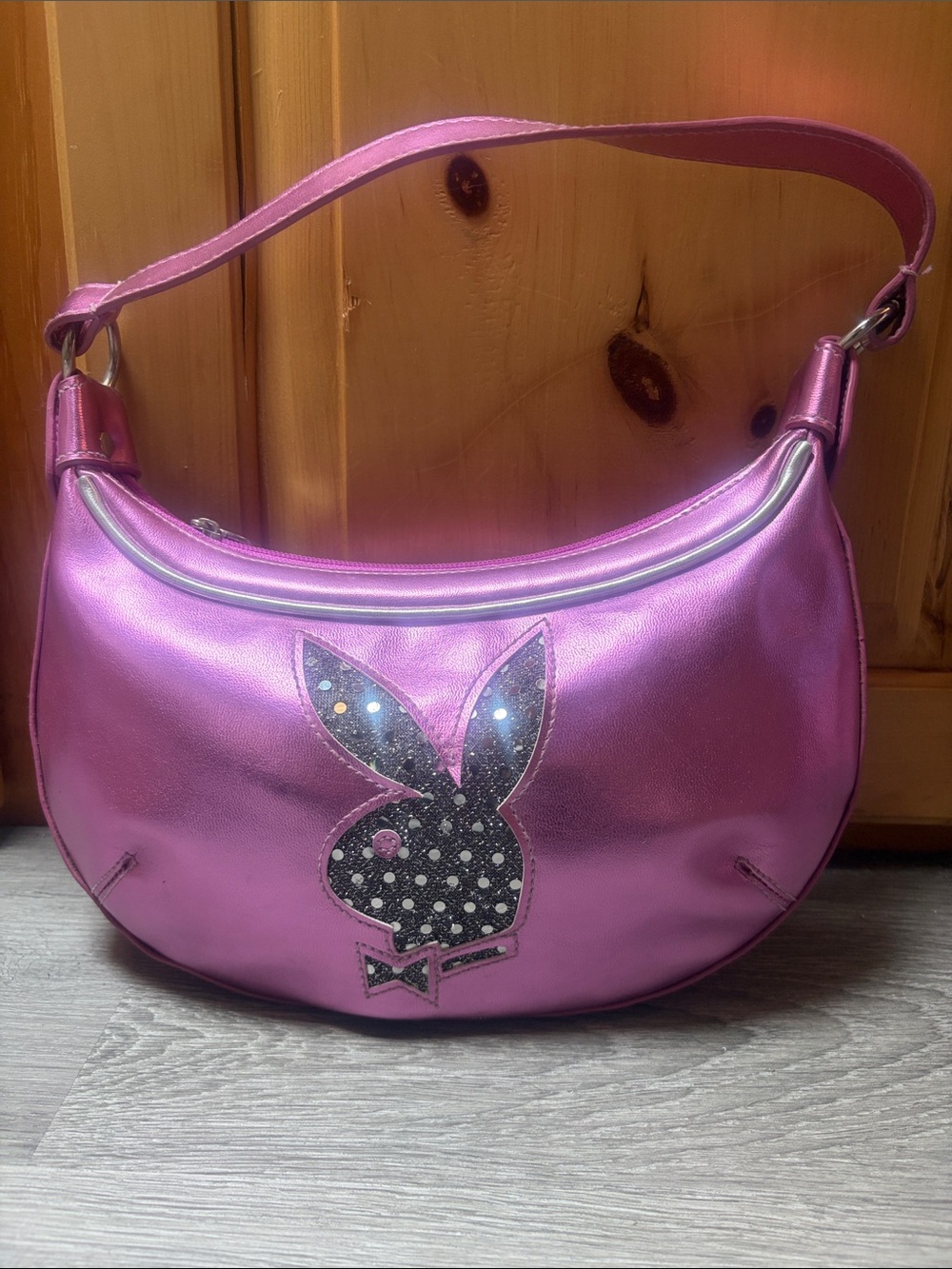 PLAYBOY Y2K Metallic Fuchsia Bunny Shoulder Bag